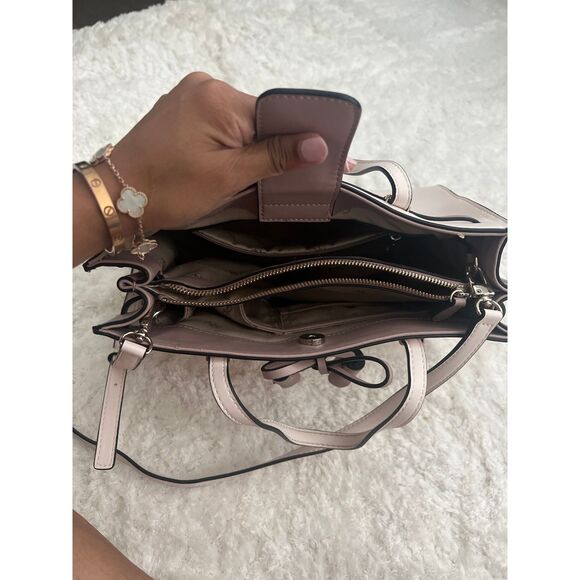 Guess 1981 Blush Pink Tassel Bow Top Handle Crossbody Leather Structured Bag - Picture 8 of 9